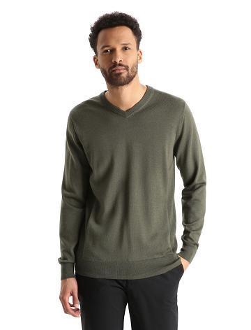 Loden Men's Icebreaker Merino Shearer V Neck Sweaters | USA 1220KORI